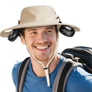 2-in-1 Hands-Free Hat Fan with Rechargeable Detachable Neck Fan - Khaki